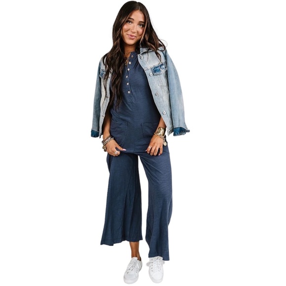 NWT Mindy Mae’s Market Live In It Jumpsuit - Midnight Blue - Picture 1 of 8